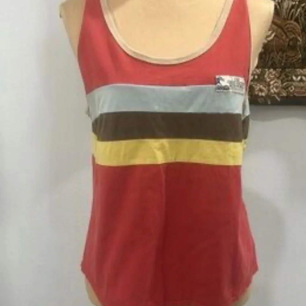 Patagonia Red Striped Tank Top with Yellow, Blue, Olive and Tan Trim - Picture 2 of 2